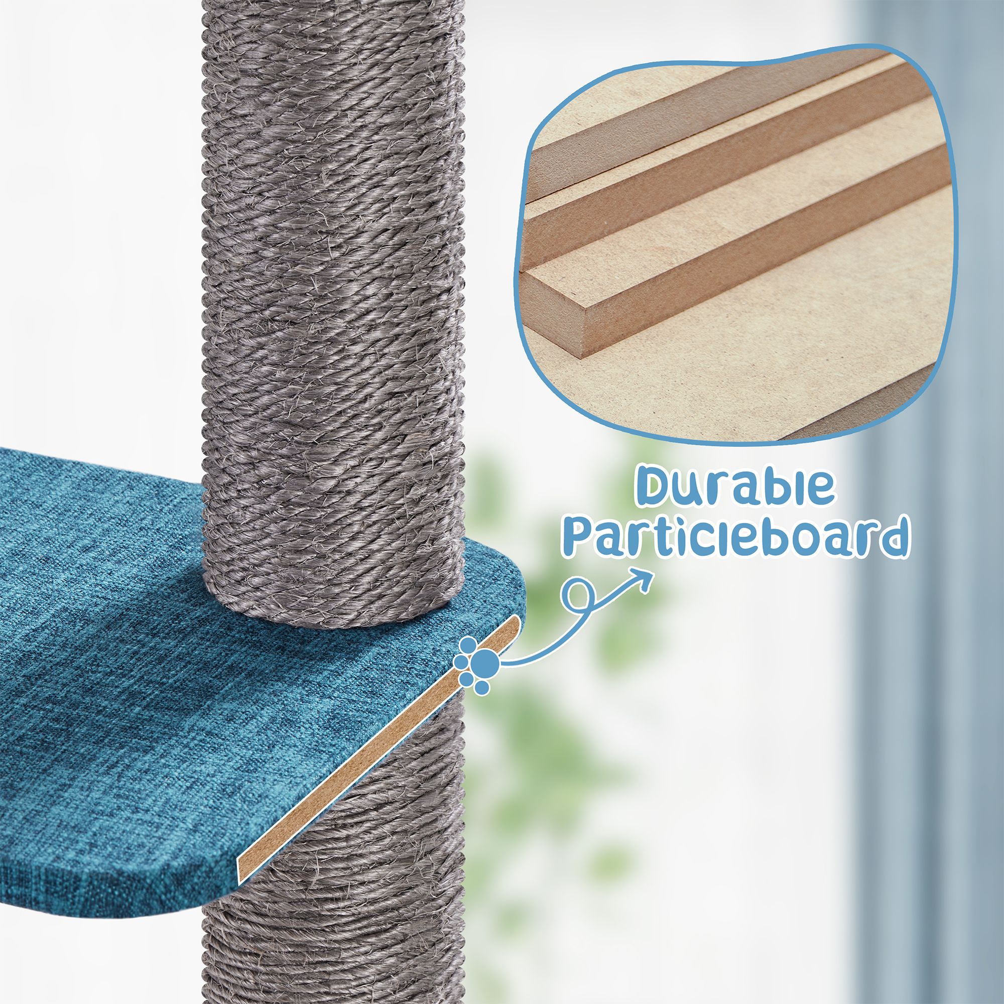 Yaheetech 103.5-in Adjustable Floor-to-Ceiling Cat Tree with Perch and Cat Bed, Blue/Orange - thumbnail 5