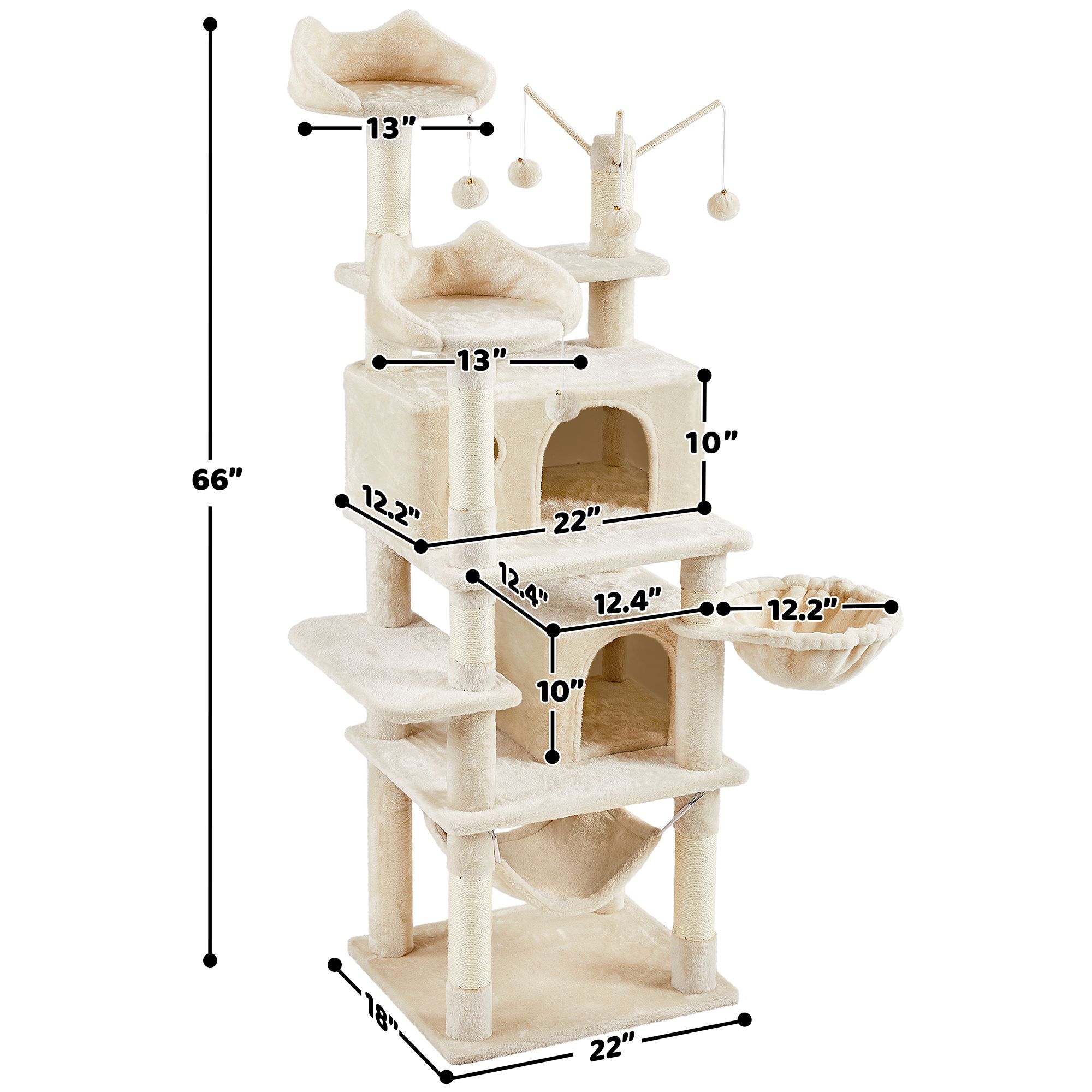 Yaheetech 66-in Multi-Level Cat Tree with 2 Condos, 2 Perches, Hammock and Basket - thumbnail 3