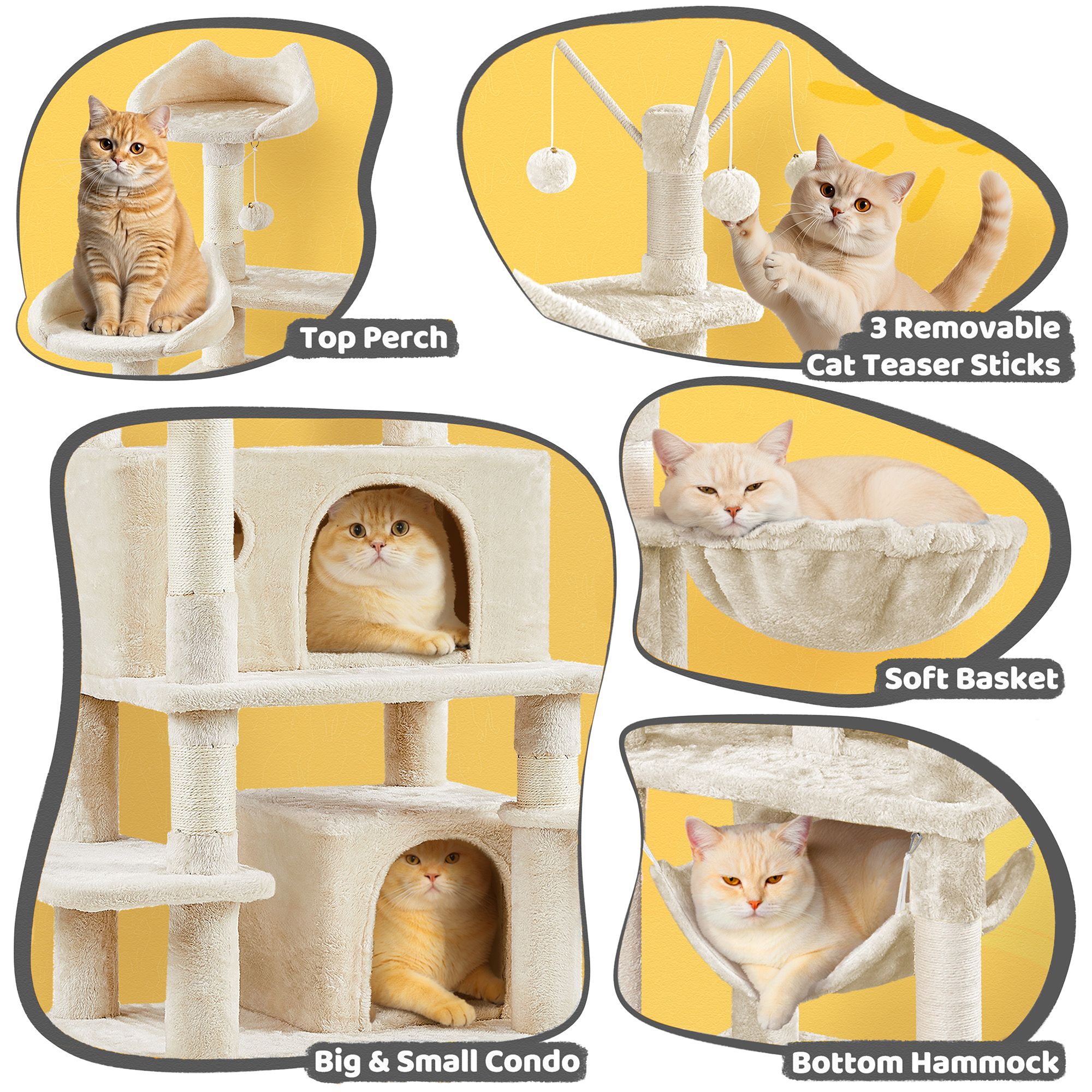 Yaheetech 66-in Multi-Level Cat Tree with 2 Condos, 2 Perches, Hammock and Basket - thumbnail 4