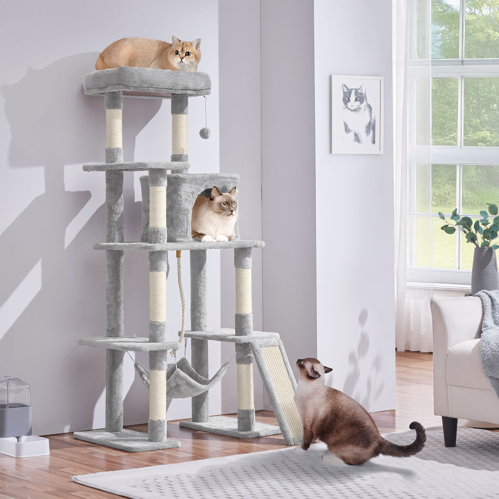 Yaheetech 63-in Multi-Level Cat Tree with Condo, Hammock and Scratching Board - thumbnail 2