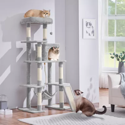 Yaheetech Cat Large Tower with Hammock Scratching Posts - 63 in - Image 2