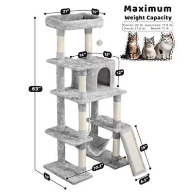 Yaheetech Cat Large Tower with Hammock Scratching Posts - 63 in - Image 3