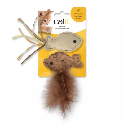 Catit Interactive Cat Toy Fish Twin with Raffia and Feather Tail 2-pack - Image 1