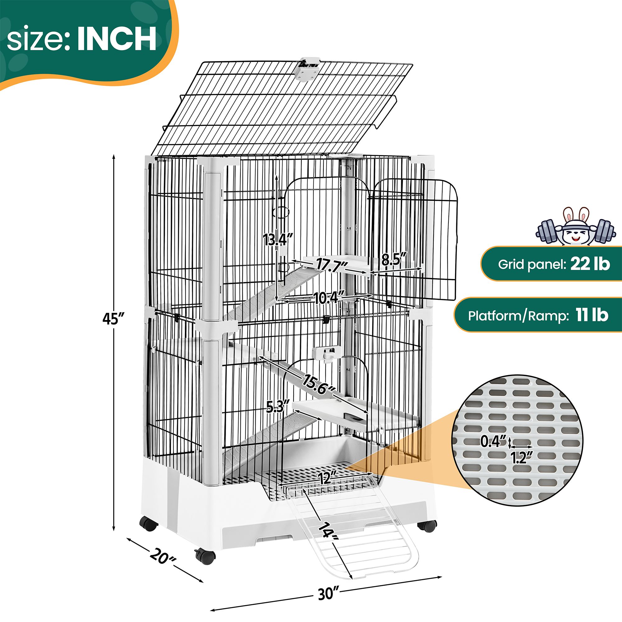 Yaheetech 4-Level Rolling Small Pet Cage On Wheel With Platforms - thumbnail 3