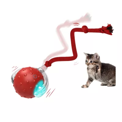 PawsPik Chirp & Chase Motion Activated Cat Ball with LED Lights, Red - Image 1