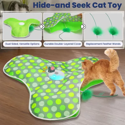 PawsPik Interactive Hide & Seek Concealed Feather Cat Toy - Green - Image 5