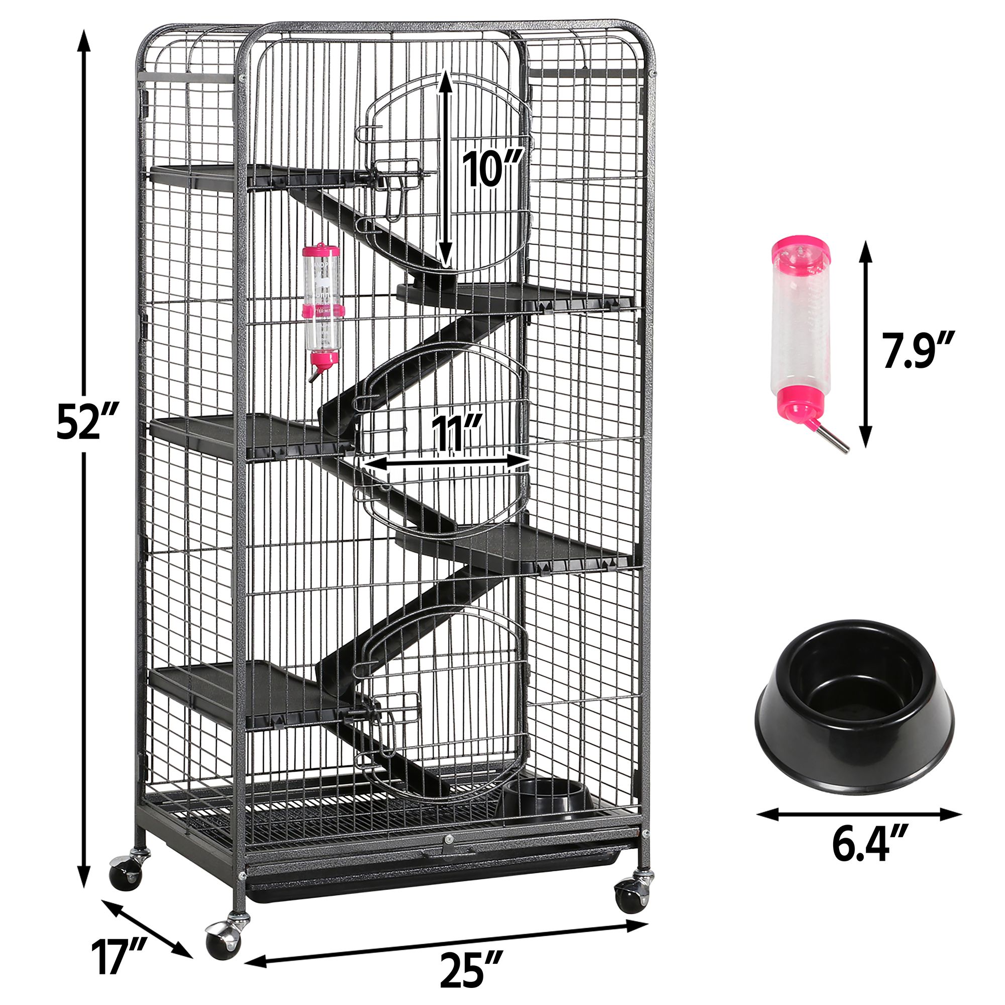 Yaheetech 6-Level Rolling Large Ferret Cage with Pet Bowl & Bottle - thumbnail 3