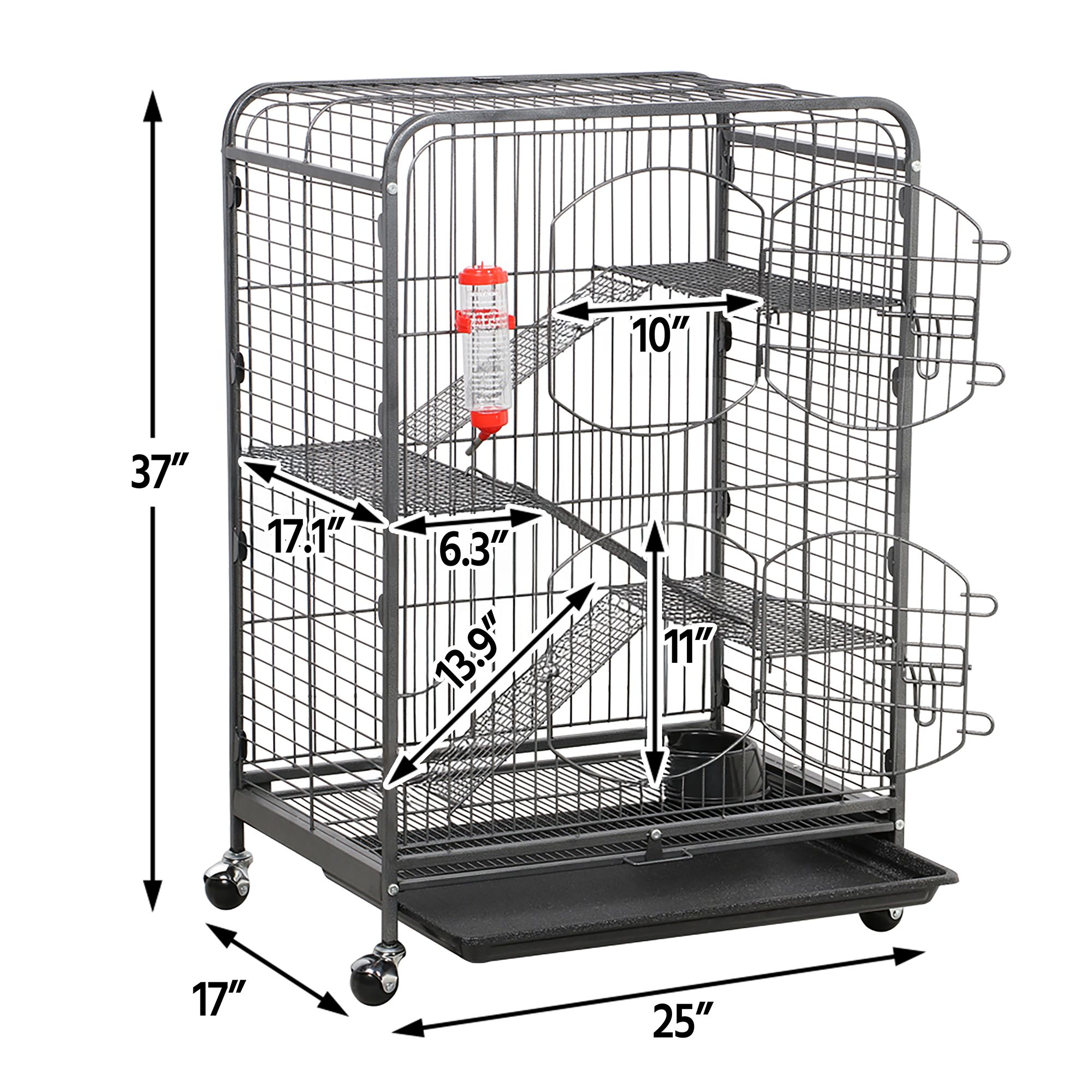Yaheetech 37"H 4-Tier Rolling Large Ferret Cage with 2 Front Doors - thumbnail 3