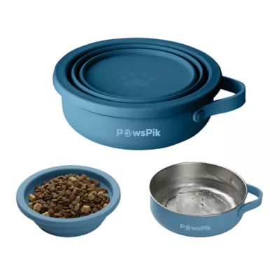 PawsPik Dog & Cat 2-in-1 Stainless Steel & Silicone Travel Bowl - Image 1