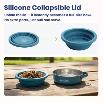 PawsPik Dog & Cat 2-in-1 Stainless Steel & Silicone Travel Bowl - Image 3