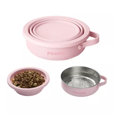 PawsPik Dog & Cat 2-in-1 Stainless Steel & Silicone Travel Bowl - Image 1