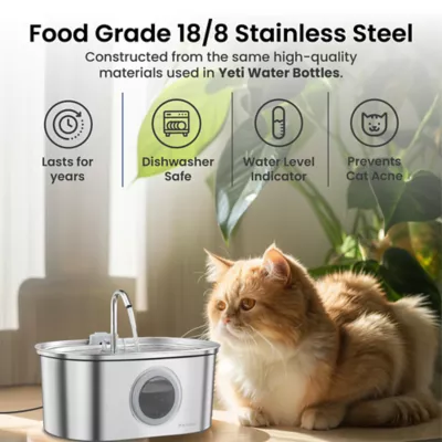 PawsPik SS-01 Stainless Steel Cat Fountain, 108.2 fl oz - Image 2