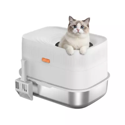 PawsPik Cat Stainless Steel Top Entry Litter Box & Scooper - Gray, X-Large - Image 1