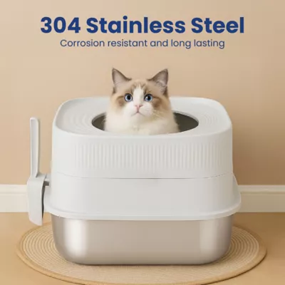PawsPik Cat Stainless Steel Top Entry Litter Box & Scooper - Gray, X-Large - Image 2