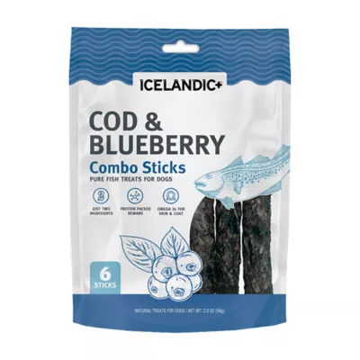 Icelandic Cod & Blueberry Combo Sticks, Pure Fish Treats for Dogs - 6 Count, 2 oz. - Image 1