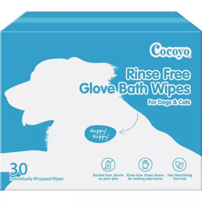 Cocoyo Best Value Rinse Free Glove Bath Wipes For Dogs & Cats W/ Hair Nourishing Formula- 30 Ct - Image 1