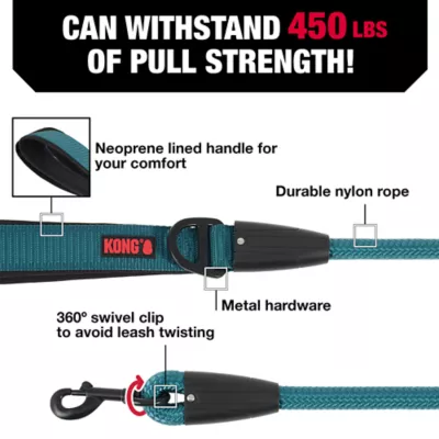 KONG® Neoprene Handle Rope Dog Leash, 4 ft, Multiple Colors - Image 3