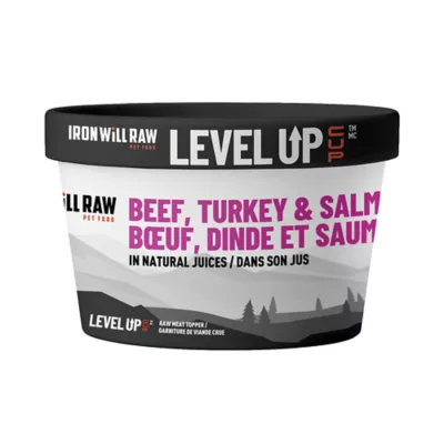 Iron Will Raw Level Up Cup Frozen Turkey & Salmon in Natural Juices for Dog & Cat - Image 1