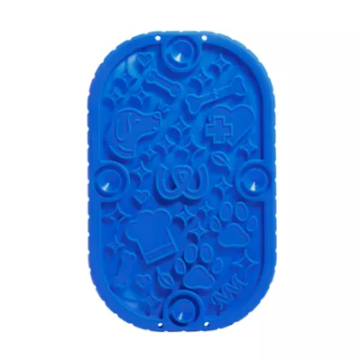 WOOF Dog FlipMat Mini Lick Mat & Slow Feeder, Suction Cup Enrichment Mat, Navy Blue - Image 1