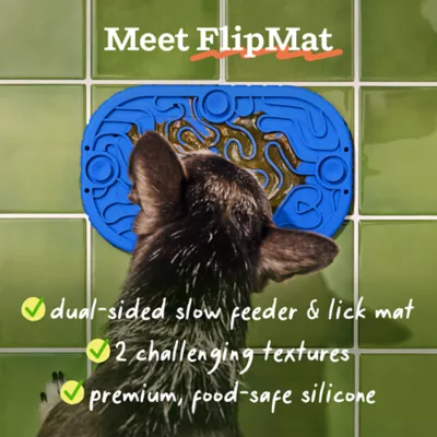 WOOF Dog FlipMat Mini Lick Mat & Slow Feeder, Suction Cup Enrichment Mat, Navy Blue - Image 2