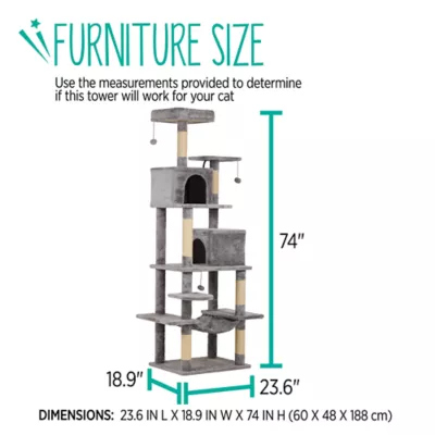 Whisker City® 74-inch Tall Plush Playground Cat Scratch Tower - Image 2