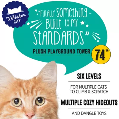 Whisker City® 74-inch Tall Plush Playground Cat Scratch Tower - Image 3
