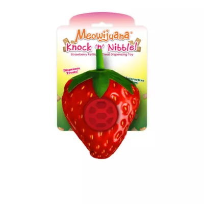 Meowijuana Knock N' Nibble Strawberry Refillable Treat Dispensing Cat Toy Promotes Play & Health - Image 1