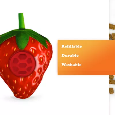 Meowijuana Knock N' Nibble Strawberry Refillable Treat Dispensing Cat Toy Promotes Play & Health - Image 5