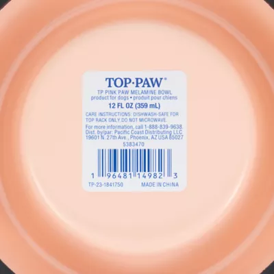 Top Paw® Pink Paw Melamine Dog Bowl, Multiple Sizes 12 OZ, 27 OZ, 52 OZ - Image 7