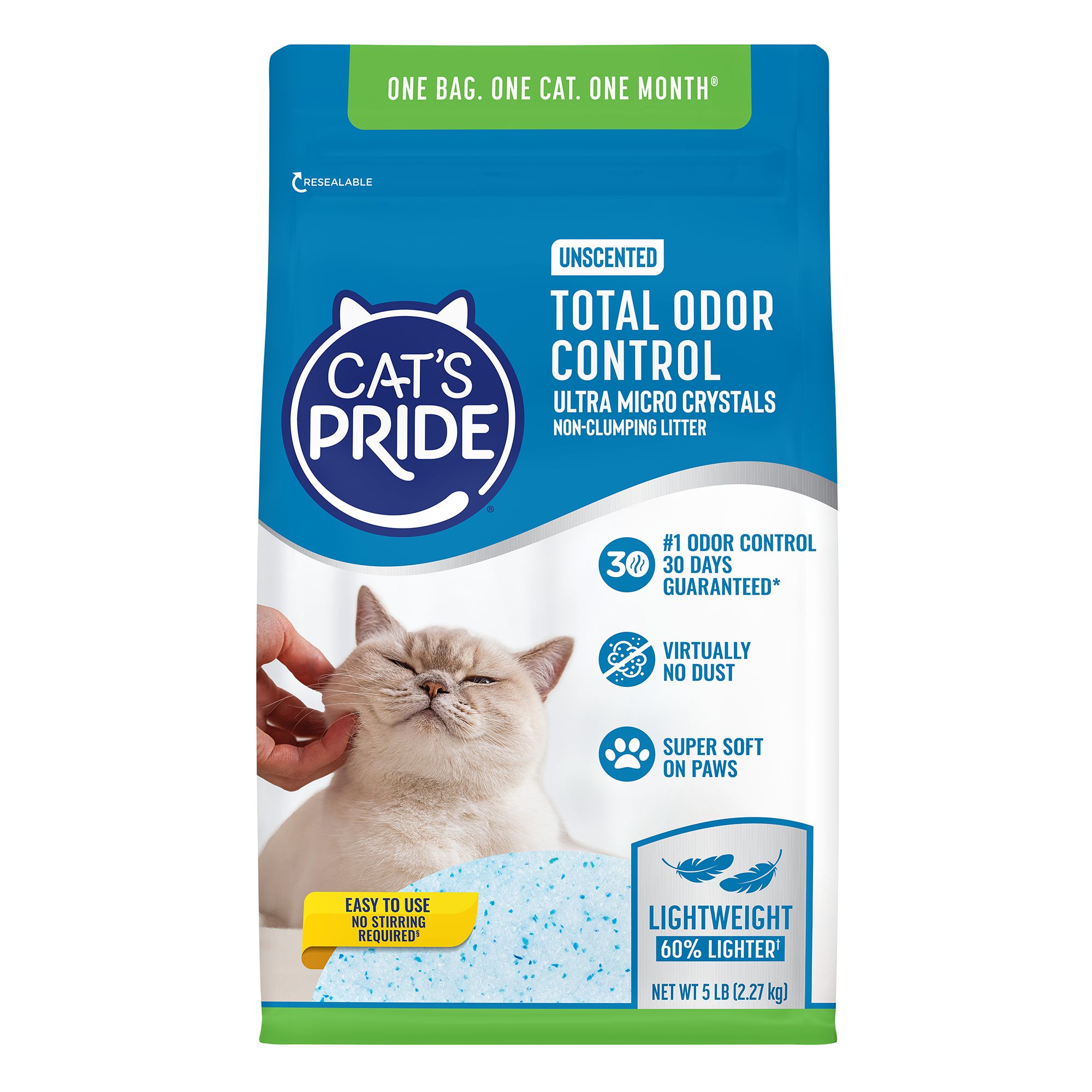 Cat's Pride Total Odor Control Silica Crystal Cat Litter - Unscented, Non-Clumping, Lightweight