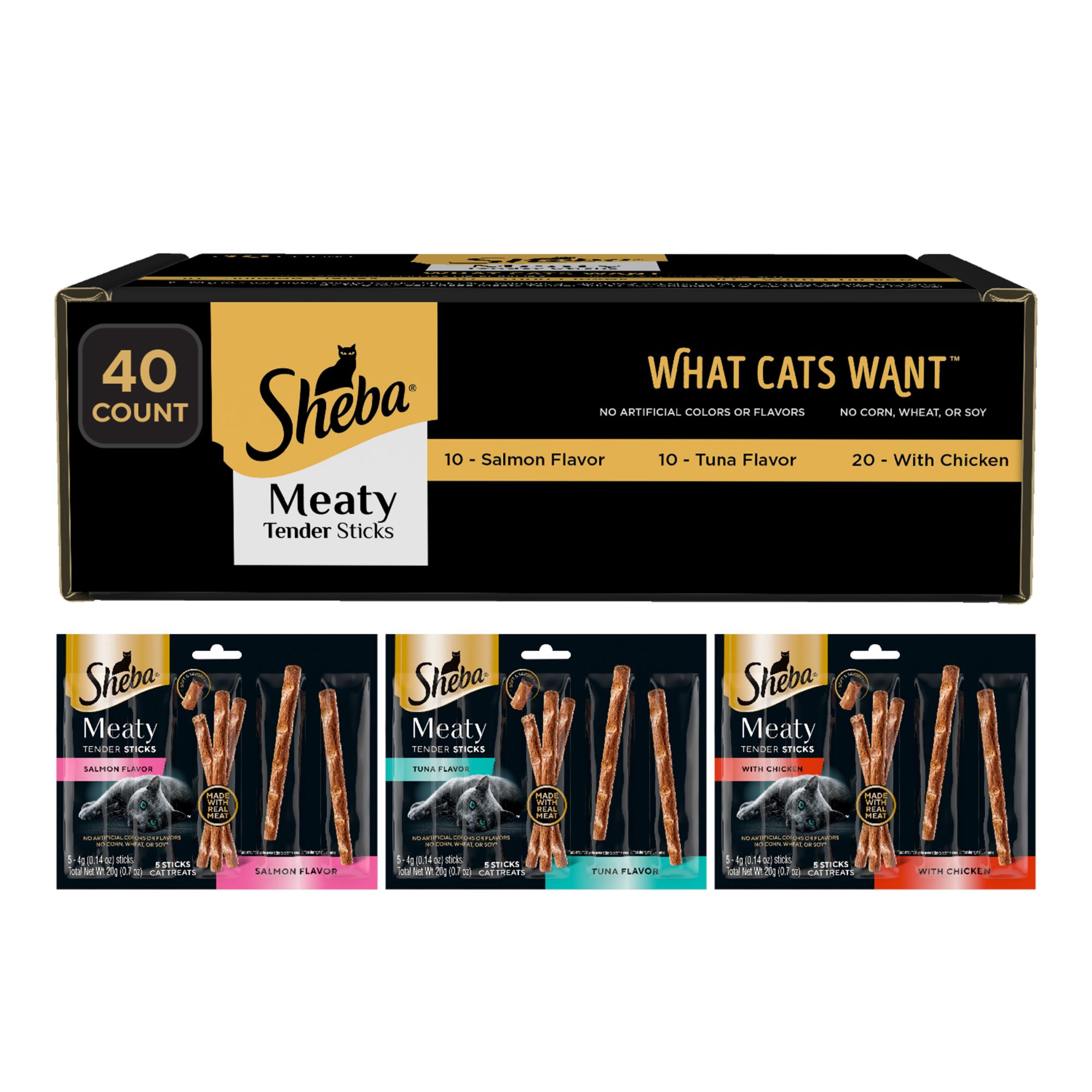 Sheba® Meaty Sticks Adult Cat Treats - Chicken, Tuna, and Salmon Variety Pack, 40 Count, 5.68 Oz by Sheba