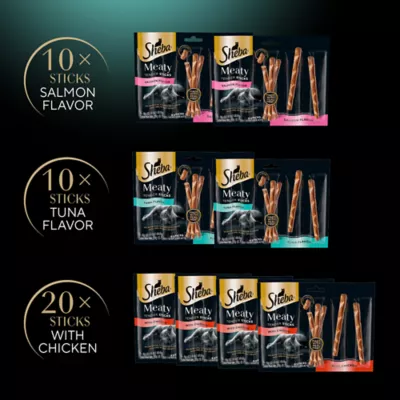 Sheba® Meaty Sticks Adult Cat Treats - Chicken, Tuna, and Salmon Variety Pack, 40 Count, 5.68 Oz - Image 6