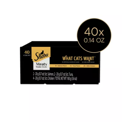 Sheba® Meaty Sticks Adult Cat Treats - Chicken, Tuna, and Salmon Variety Pack, 40 Count, 5.68 Oz - Image 9