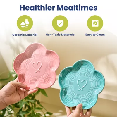 PawsPik Cat Flower Ceramic Feeding Plate with Raised Bamboo Stand - Image 2