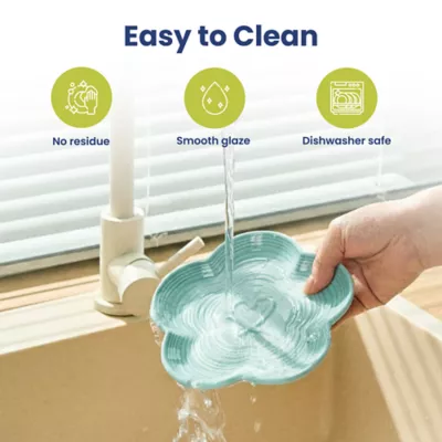 PawsPik Cat Flower Ceramic Feeding Plate with Raised Bamboo Stand - Image 5