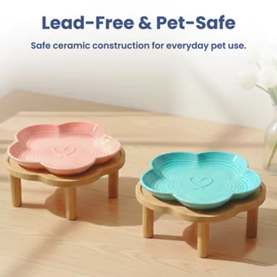 PawsPik Cat Flower Ceramic Feeding Plate with Raised Bamboo Stand - Image 9