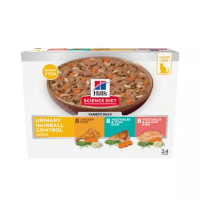 Hill's Science Diet Urinary Hairball Control Adult Wet Cat food - Variety Pack, 24 CT, 86.03 OZ - Image 1