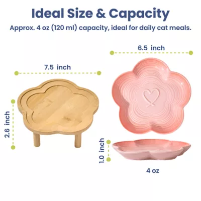 PawsPik Cat Flower Ceramic Feeding Plate with Raised Bamboo Stand - Image 8