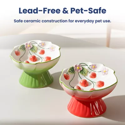 PawsPik Cat Strawberry Blooms Elevated Ceramic Slow Feed Bowl - Image 4