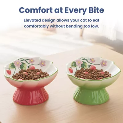 PawsPik Cat Strawberry Blooms Elevated Ceramic Slow Feed Bowl - Image 7