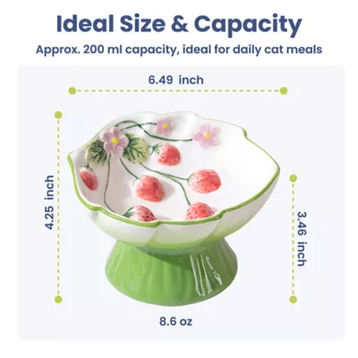 PawsPik Cat Strawberry Blooms Elevated Ceramic Slow Feed Bowl - Image 8