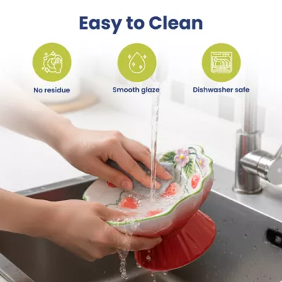 PawsPik Cat Strawberry Blooms Elevated Ceramic Slow Feed Bowl - Image 6