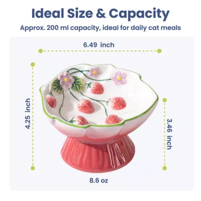 PawsPik Cat Strawberry Blooms Elevated Ceramic Slow Feed Bowl - Image 8