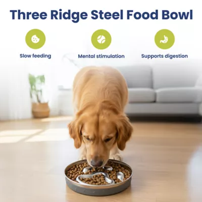 PawsPik Dog Stainless Steel Three-Ridged Slow Feeder Bowl - Image 2