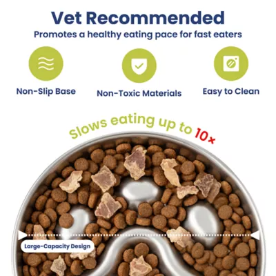 PawsPik Dog Stainless Steel Three-Ridged Slow Feeder Bowl - Image 4