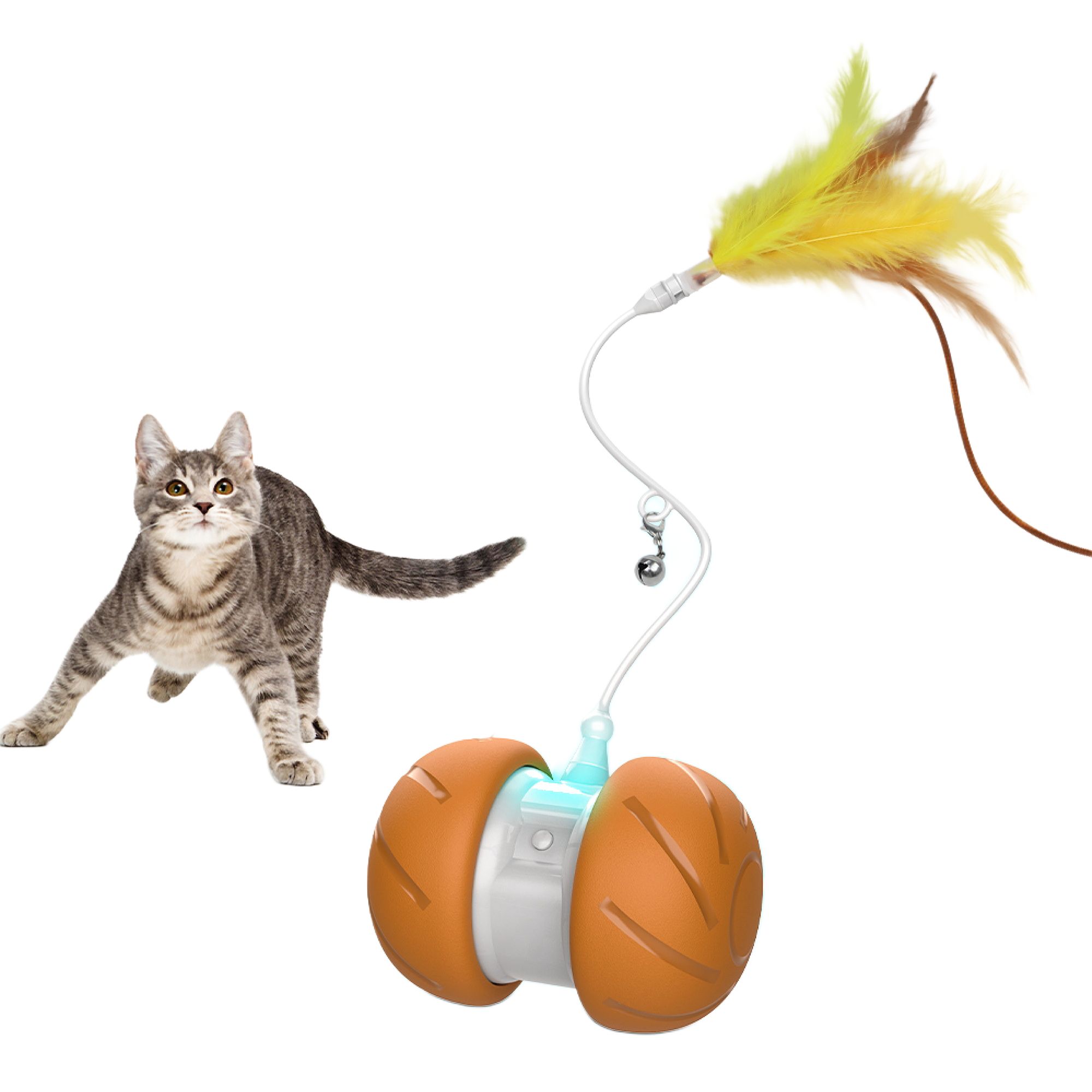 PawsPik Cat Feather Tail Rechargeable Spinnger Chasers Toy