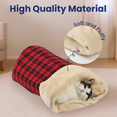 PawsPik Cat Self Warming Cave Bed - Red Flannel - Image 3