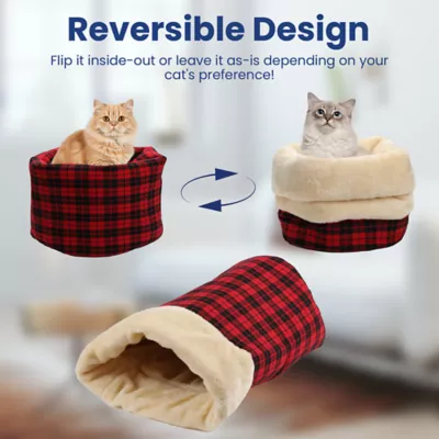 PawsPik Cat Self Warming Cave Bed - Red Flannel - Image 6