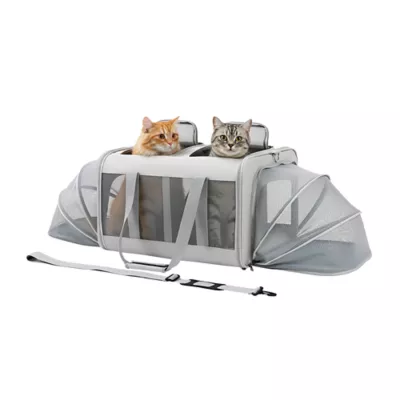 PawsPik Dog & Cat Portable Dual-Pet Carrier - Light Gray - Image 1