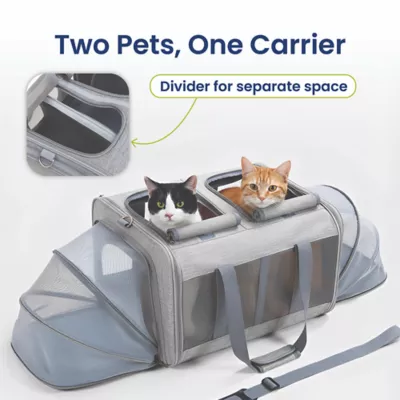 PawsPik Dog & Cat Portable Dual-Pet Carrier - Light Gray - Image 2